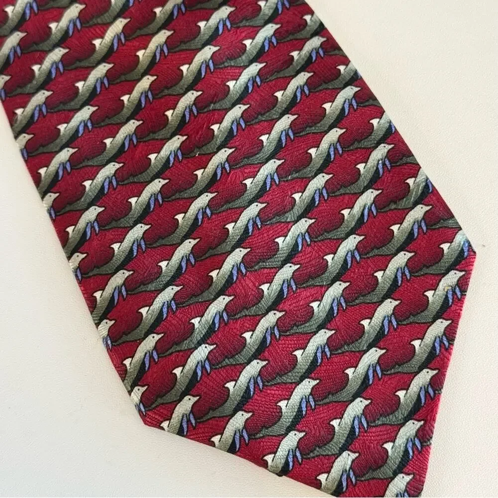 Dolphin The Nature‎ Conservancy Men's Burgundy Adjustable Silk Pointed Neckties